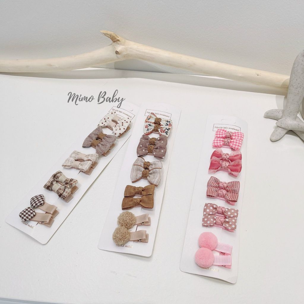 Set 10 kẹp tóc bọc vải họa tiết dễ thương cho bé gái KT26 Mimo Baby