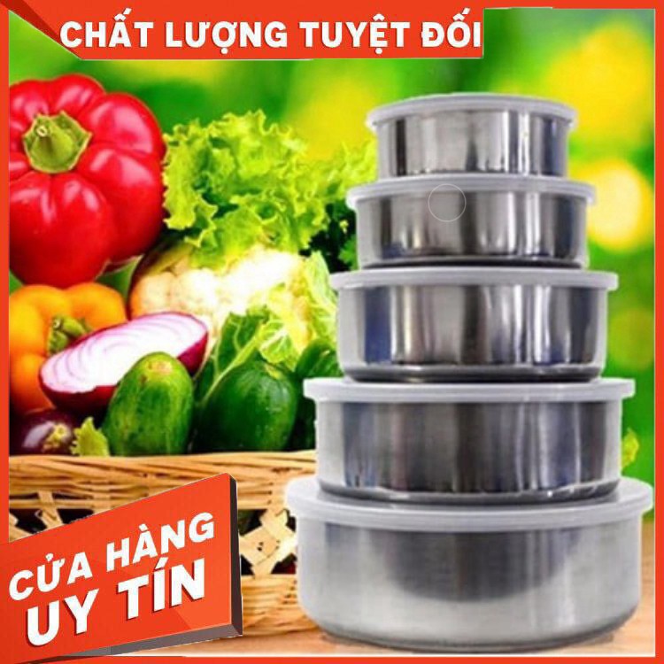 [HOT] BỘ 5 BÁT INOX LẠNH BỀN ĐẸP CÓ NẮP ĐẬY SILICONE [MẪU MỚI] (HÀNG CHUẨN GIÁ ĐẸP)