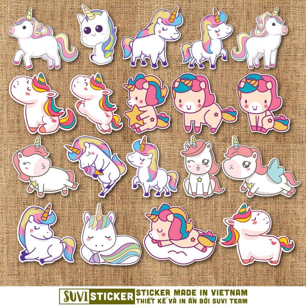 50 Sticker Unicorn chống nước sticker dán laptop, điện thoại, đàn guitar, mũ bảo hiểm, vali. MSP: A08