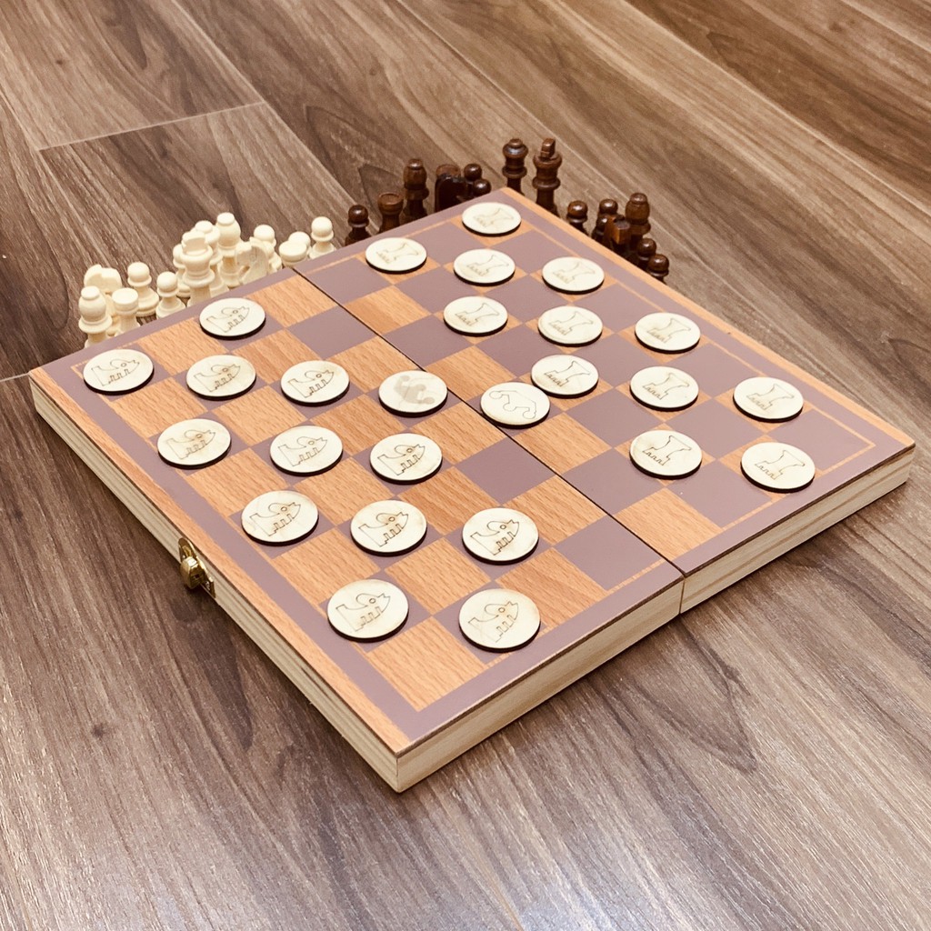 Đồ Chơi Boardgame Bộ Cờ Vua Kết Hợp Cờ Đam  Bằng Gỗ Cao Cấp Có Hộp Đựng Giúp Người Chơi Giải Tỏa Căng Thẳng