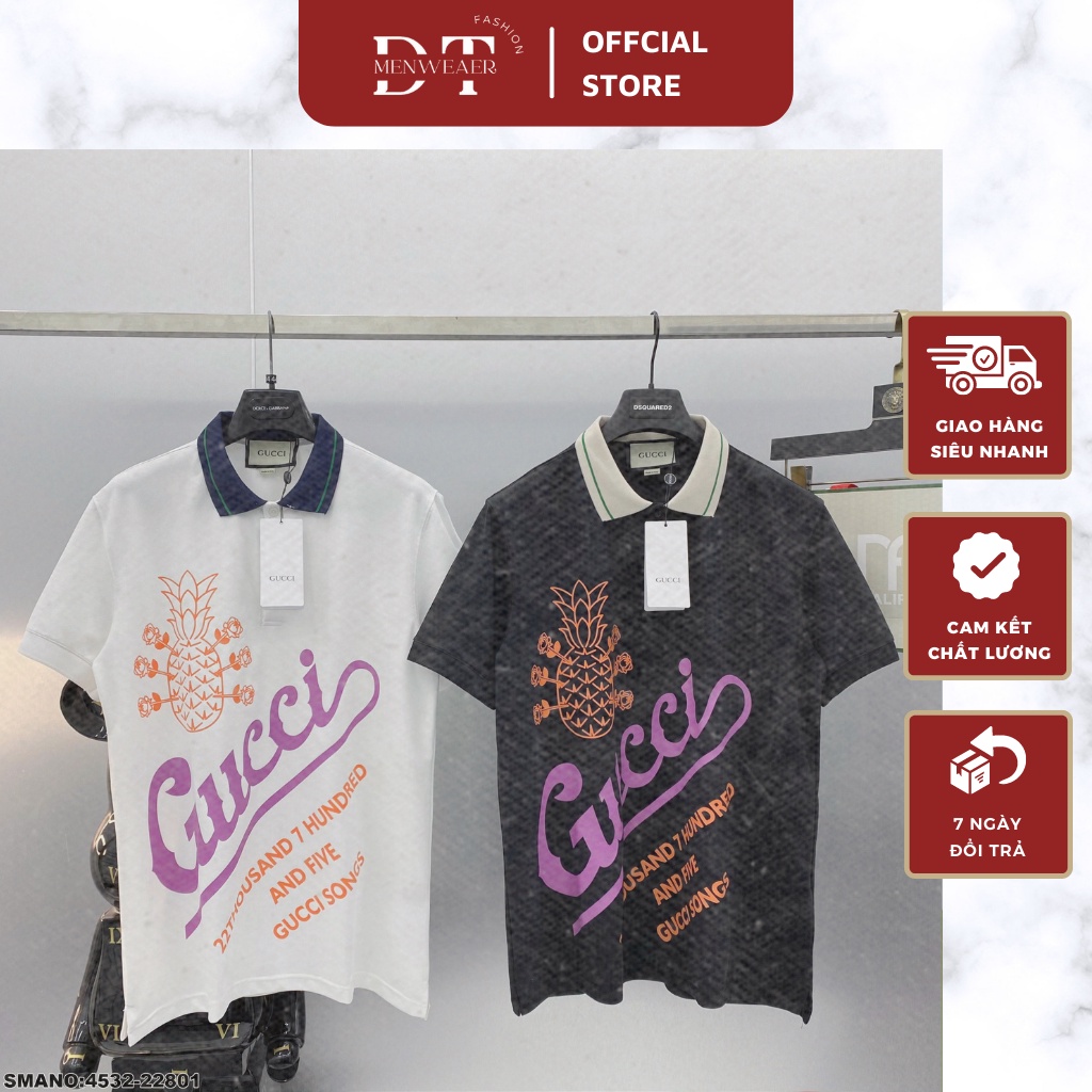 Áo Polo Nam Gucci Họa Tiết Hoa Lá Cành - Áo Thun Nam Chất Liệu Vải Gai Cao Cấp DT Fashion Menwear
