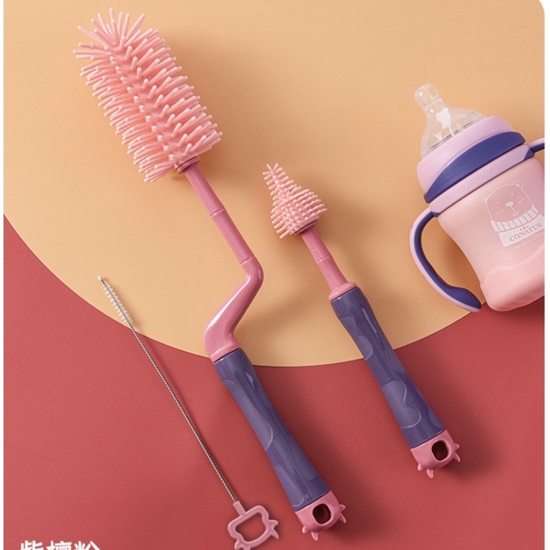 Bộ cọ rửa bình, núm ty Sicilcone 3 chi tiết siêu mềm