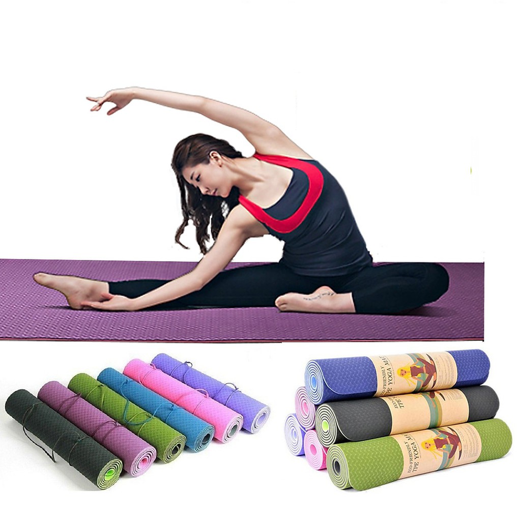 Thảm Yoga Chống Trượt Cao Su 6mm Du Lịch TPE Cao Cấp 2 Lớp Chống Trơn Trượt Tuyệt Đối Tập Yoga An Toàn Khỏe Mạnh