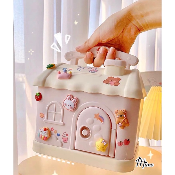 Heo đất tiết kiệm hình ngôi nhà Shepherd bằng nhựa, két sắt mini cho bé có khóa dễ thương