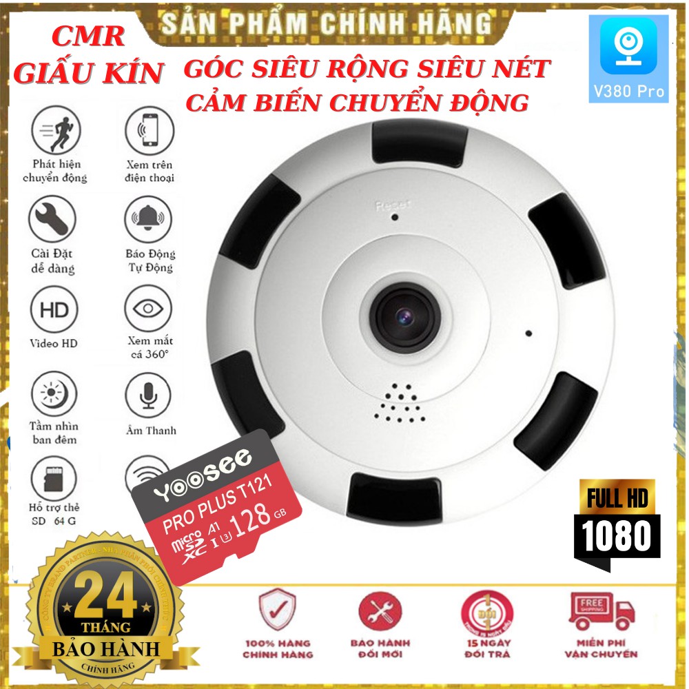 Camera IP wifi ốp trần V380 Panorama VR 360° Full HD 1080 - Xem toàn cảnh 3D,không dây, góc quay 3D siêu rộng