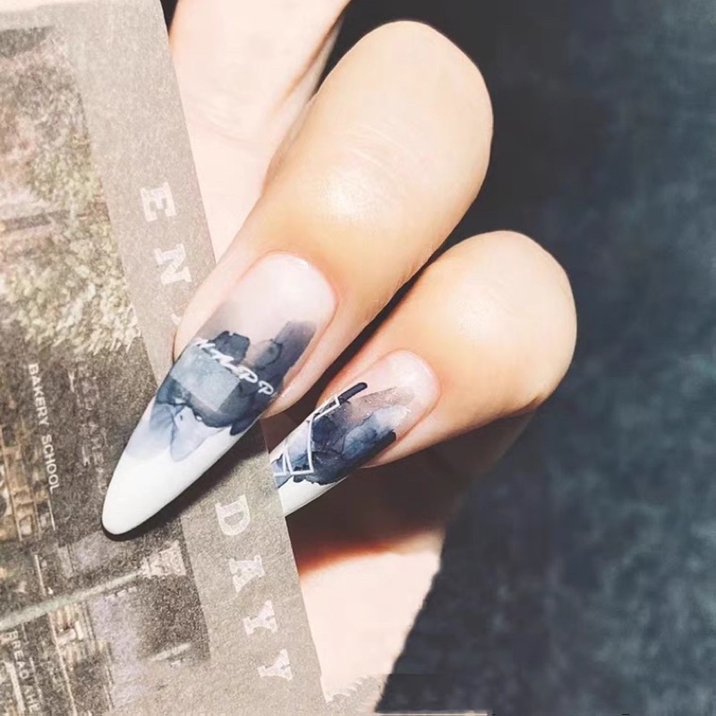 Màu nước vẽ nail trắng đen , set 2 ô