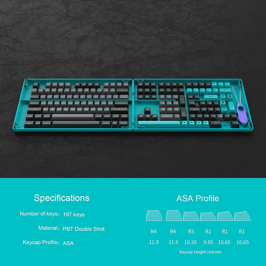 Keycap Cho Bàn Phím Cơ Akko Set – Black &amp; Cyan (PBT Double-Shot/ASA profile/197 nút) | Ezpc