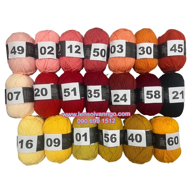 Len Milk Cotton mác đen (cuộn 50gr) (Bảng màu 1)