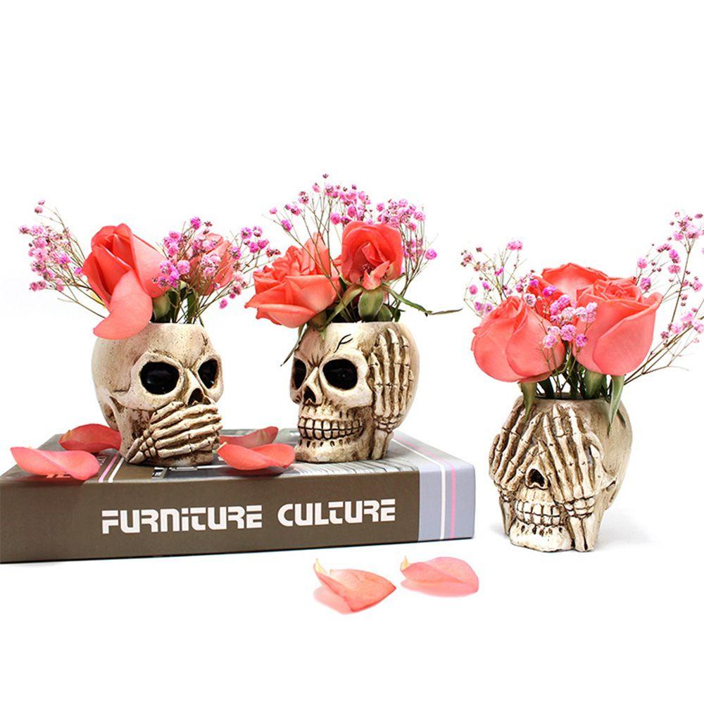 YIYU Chậu Hoa Hình Đầu Lâu Bằng Nhựa Resin Trang Trí Ban Công / Sân Vườn