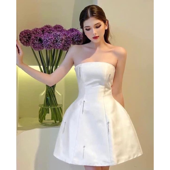 Đầm xoè hai dây cúp ngực đính đá kèm ảnh thật 100%
