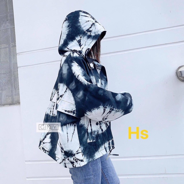 Áo khoác gió dù có mũ loang màu đá 1 lớp