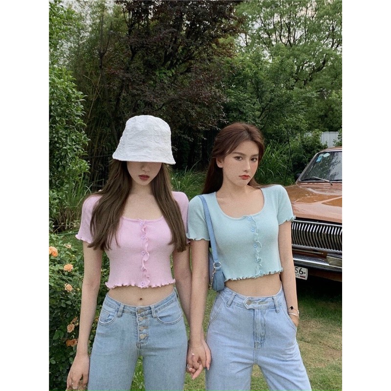 Áo croptop cổ vuông cuốn biên ôm body (3 màu)