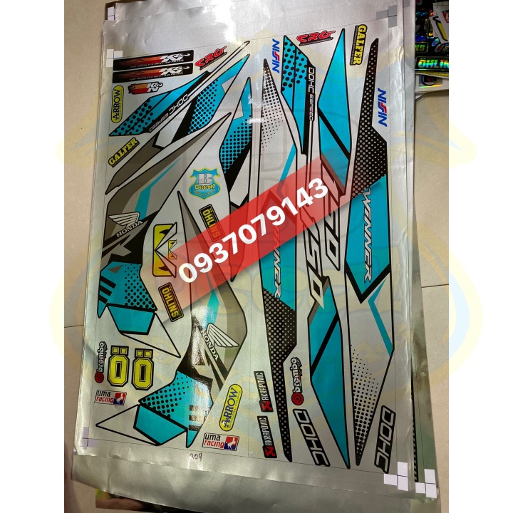 ( Quí khách vui lòng mang ra tiệm cho thợ dán ) Tem xe winner v1 đen chất liệu Candy cao cấp