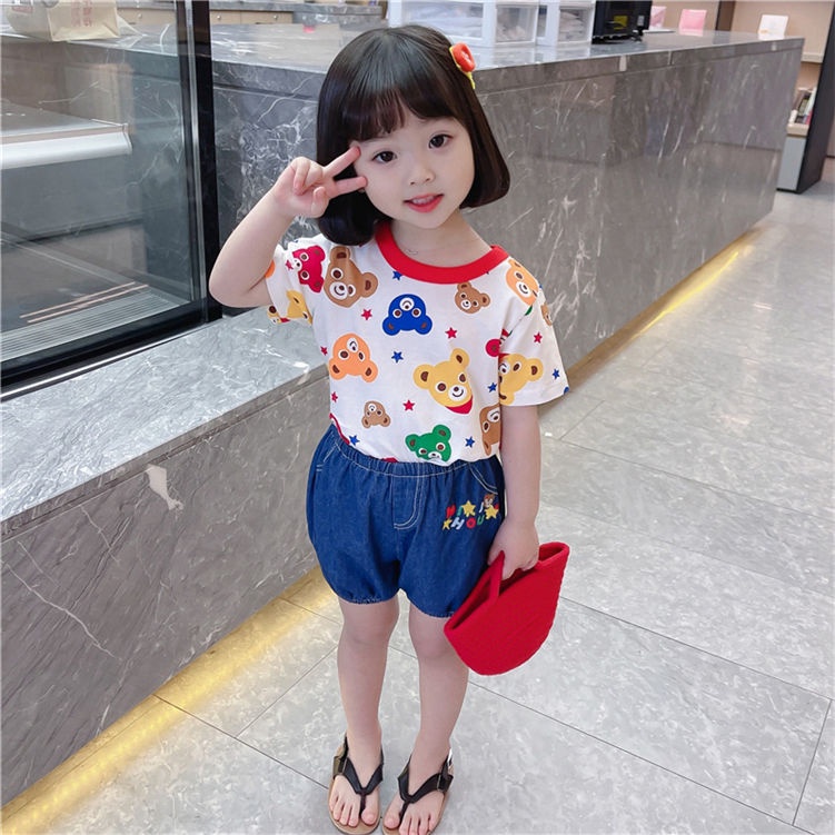 Áo Thun Cotton Ngắn Tay In Hình Dễ Thương Cho Bé