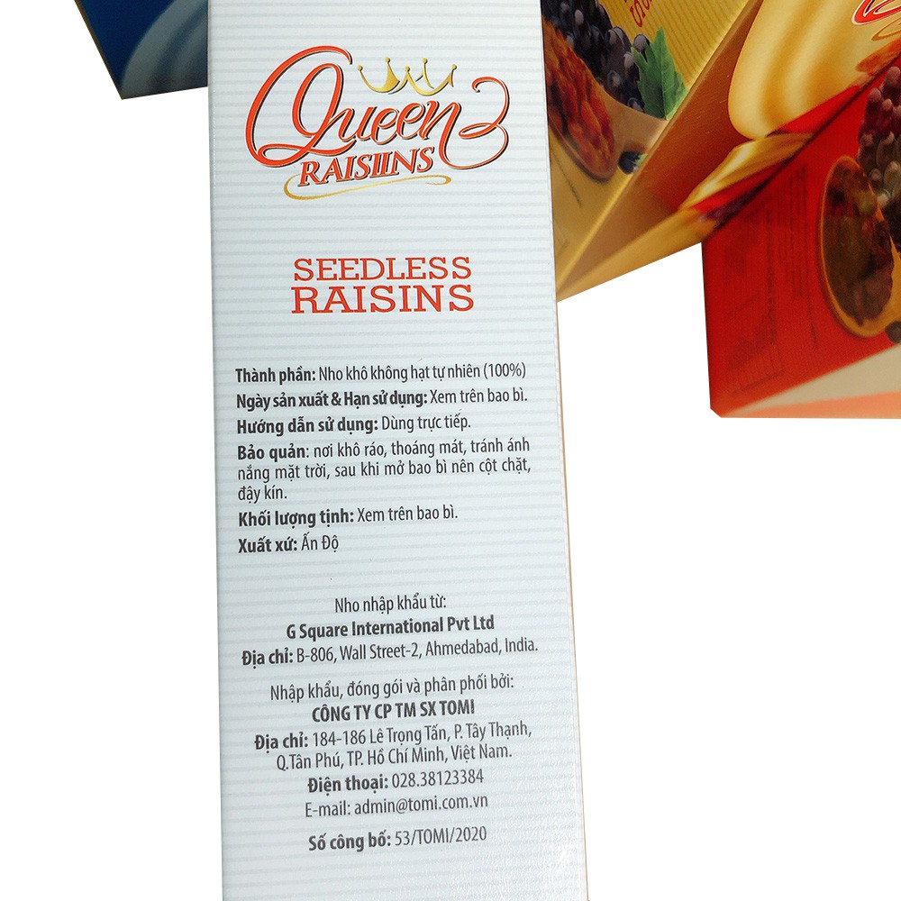 [ NHO NGON , ĐỪNG BỎ LỠ ] 01 Hộp 100gr Nho Khô Không Hạt Tự Nhiên Queen Raisins Nhập khẩu Ấn Độ (Date: 08/2021)