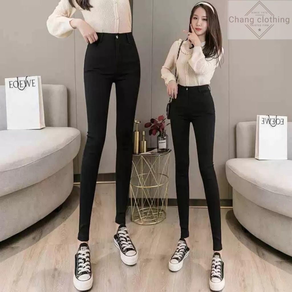 Quần legging nữ cạp cao dáng dài chất Umi hàn màu đen dày dặn co dãn 4 chiều Quần tregging nữ 1 khuy có túi ôm gen bụng