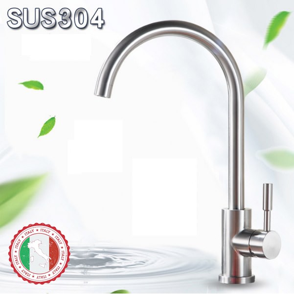 Vòi rửa chén nóng lạnh (cổ tròn) SUS304 + 2 dây cấp - Hàng Cao cấp ITALIA