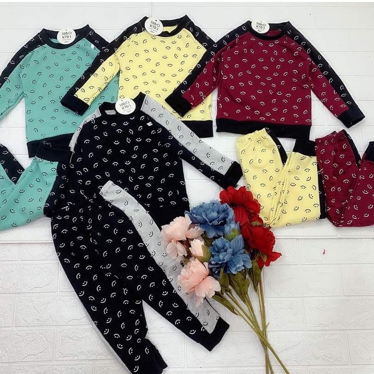 Bộ dài tay thu đông vải da cá in hình mặt cười cao cấp cho bé trai bé gái sơ sinh 8-18kg, nhiều màu lựa chọn