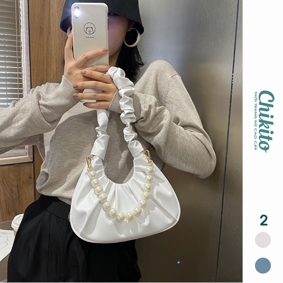 CHIKITO | Túi Nữ Đeo Vai Hobo Xếp Ly Cổ Điển - Túi Da PU Đám Mây Kèm Quai Ngọc Thanh Lịch Quảng Châu