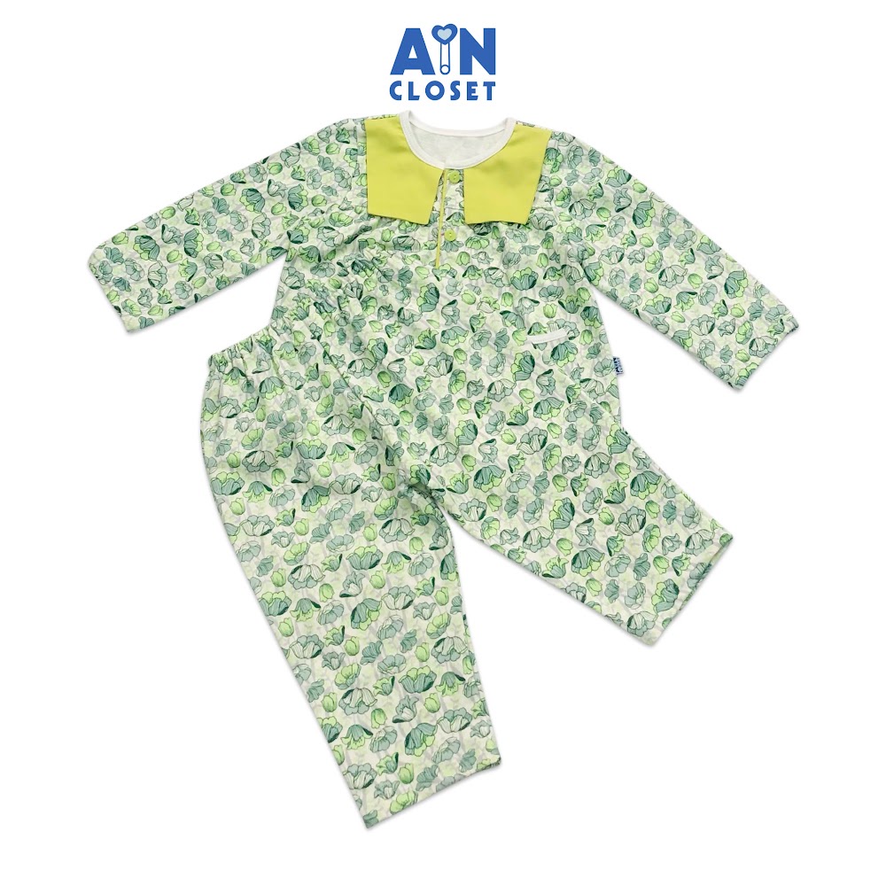 Bộ quần áo dài bé gái họa tiết Hoa Thủy tiên xanh thun da cá - AICDBGKCNPQA - AIN Closet