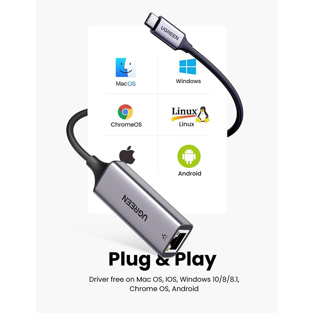 [Mã 55ELSALE1 giảm 7% đơn 300K] Cáp chuyển đổi USB type C sang cổng mạng LAN 1Gbps RJ45 UGREEN CM199 50737