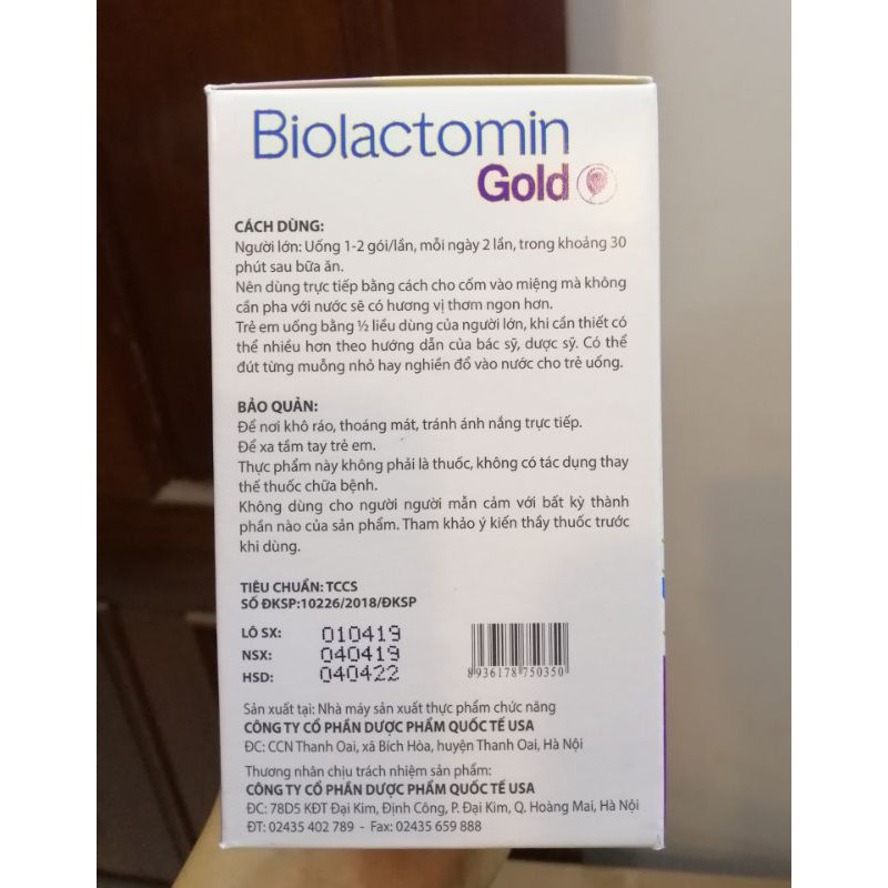 Cốm Biolactomin hỗ trợ tiêu hóa.