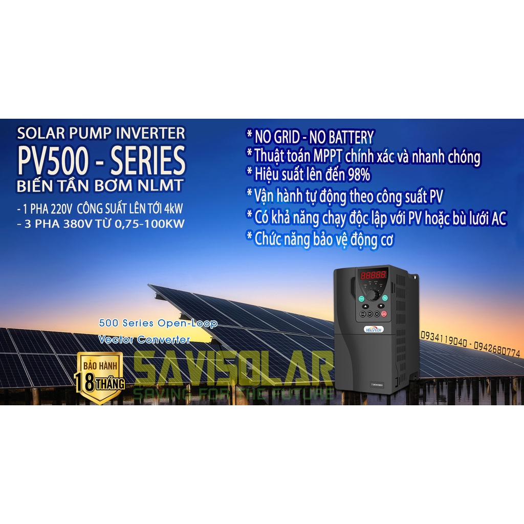 Biến tần bơm nước năng lượng mặt trời độc lập PV500 2.2kW 1pha 220V