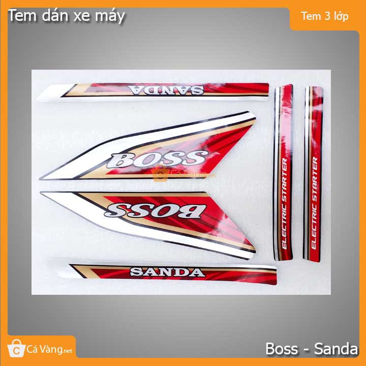 Tem xe Boss Sanda, Decal xe Boss Sanda dán xe màu NHO, ĐỎ LOẠI - 3 lớp