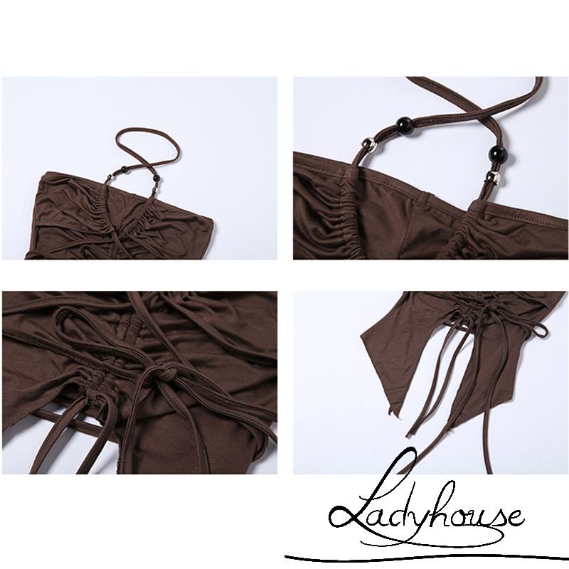 Áo Croptop Dây Rút Màu Trơn Lệch Tà Thời Trang Mùa Hè Dành Cho Nữ