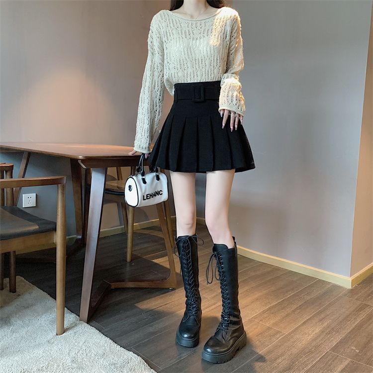 Chân Váy Nhung Xếp Ly Lưng Cao Dễ Phối Đồ Phong Cách Thu Đông Mới Cho Nữ