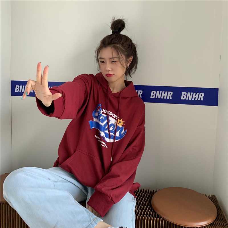 SUXI Áo Hoodie Tay Dài Dáng Rộng In Hình Cá Tính Phong Cách Hàn Quốc Cho Nữ