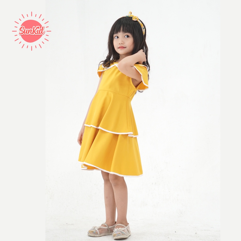 Váy đầm bé gái dáng suông cổ thuyền hai tầng vải trượt nhật cao cấp mùa hè Sunkid CT2 size trẻ em 4-12 tuổi