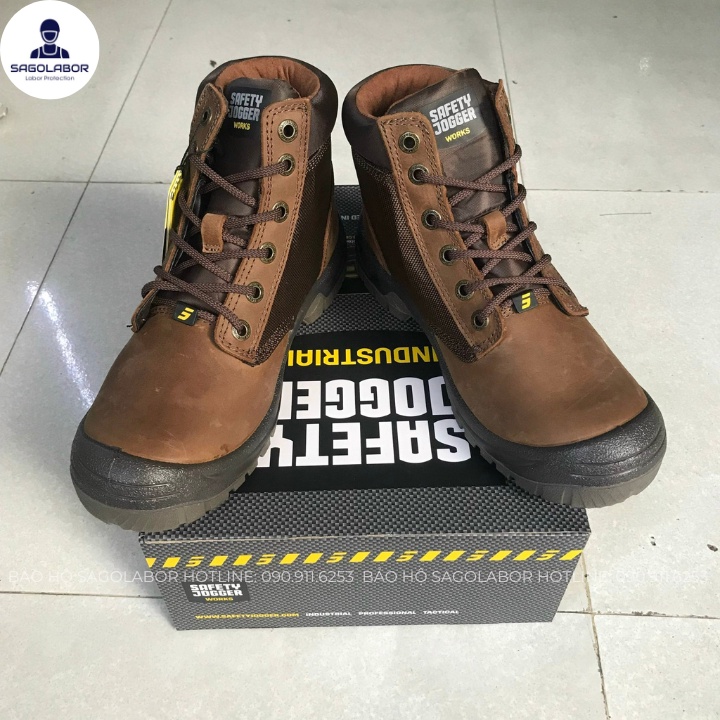 Giày bảo hộ công trình Safety Jogger DAKAR S3 cổ cao, màu nâu, đen, da thật, chống đinh, nước,trượt