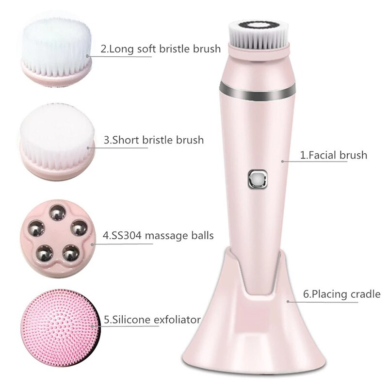 4 In 1 Face Cleansing Brush Sonic Vibration Facial Cleanser Silicone Pore Cleaner Exfoliator Face Washing Brush Roller Massager