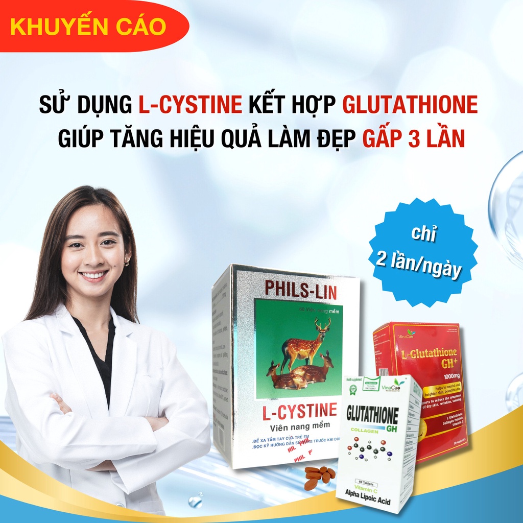 Viên uống L-cystine PHILS-LIN 500mg đẹp da, kích thích mọc tóc hiệu quả hộp 60 viên