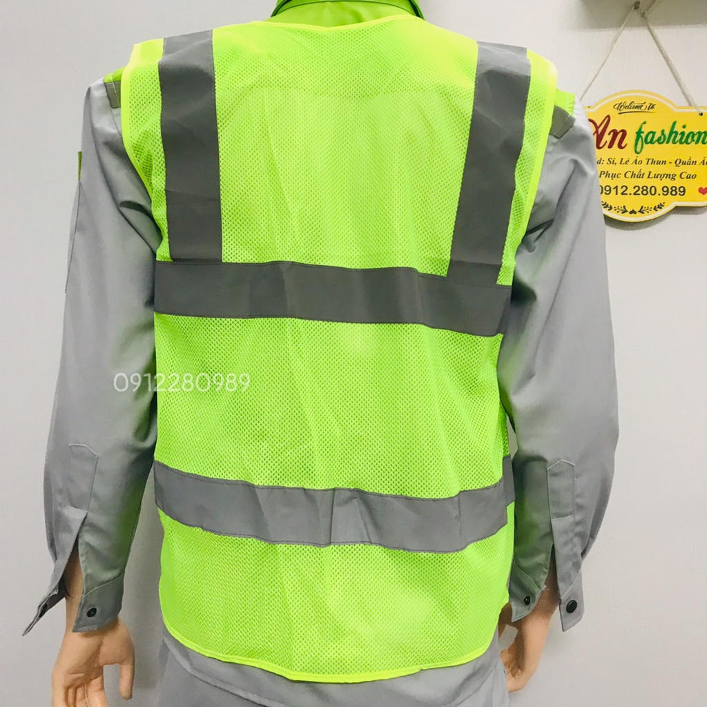 Áo ghi lê bảo hộ lao động gắn phản quang vải lưới thoáng mát - Áo kỹ thuật _ Hình chụp thật
