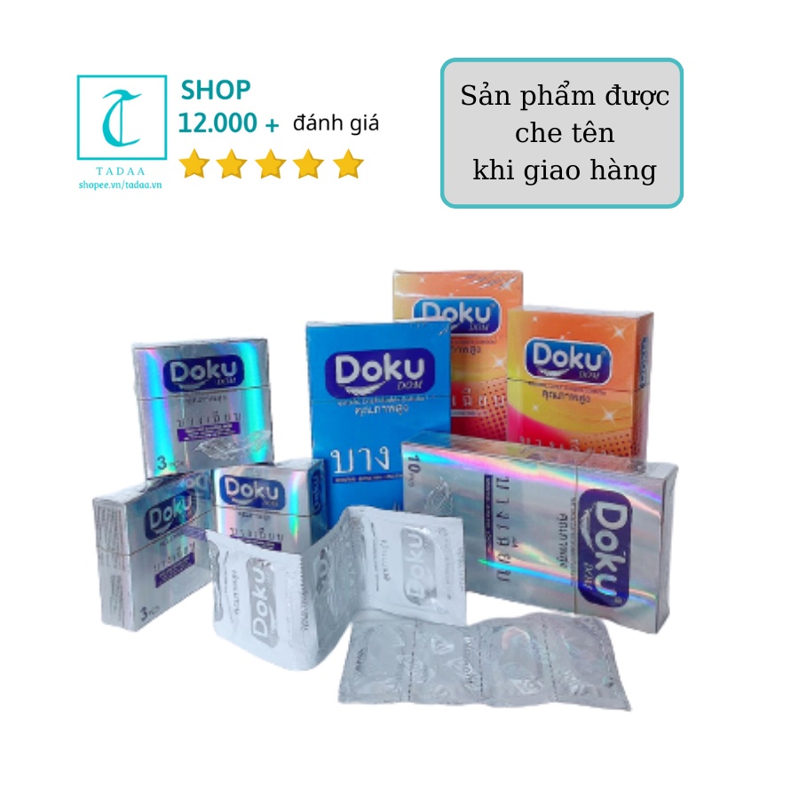 Bao Cao Su DOKU Dom Bạc 1Hộp 3 Trơn Siêu Mỏng Kéo Dài Thời Gian Quan Hệ