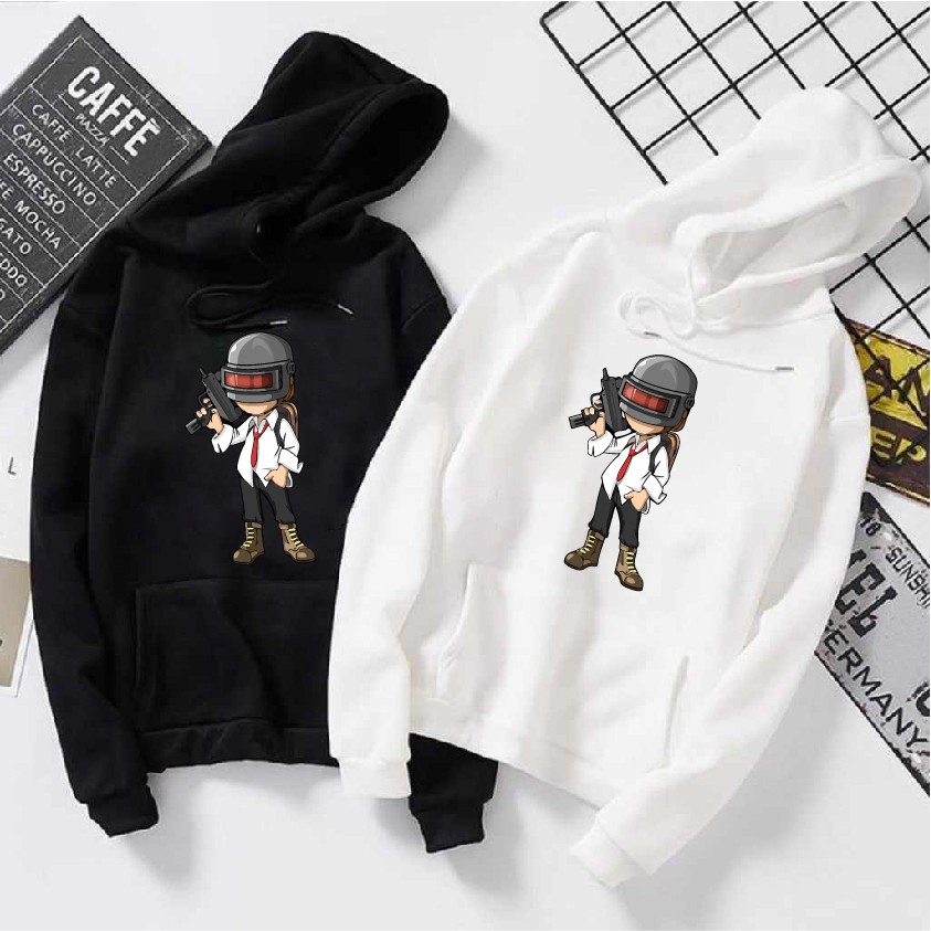 Áo nỉ hoodie thu đông PUBG form suông rộng có mũ unisex,  màu đen cá tính