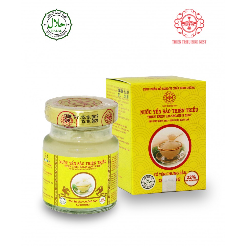 Yến sào Hũ nước yến sào cao cấp Thiên Triều CÓ ĐƯỜNG GOLD hũ 70ml 22%,chứng nhận HALAL xuất khẩu DUBAI