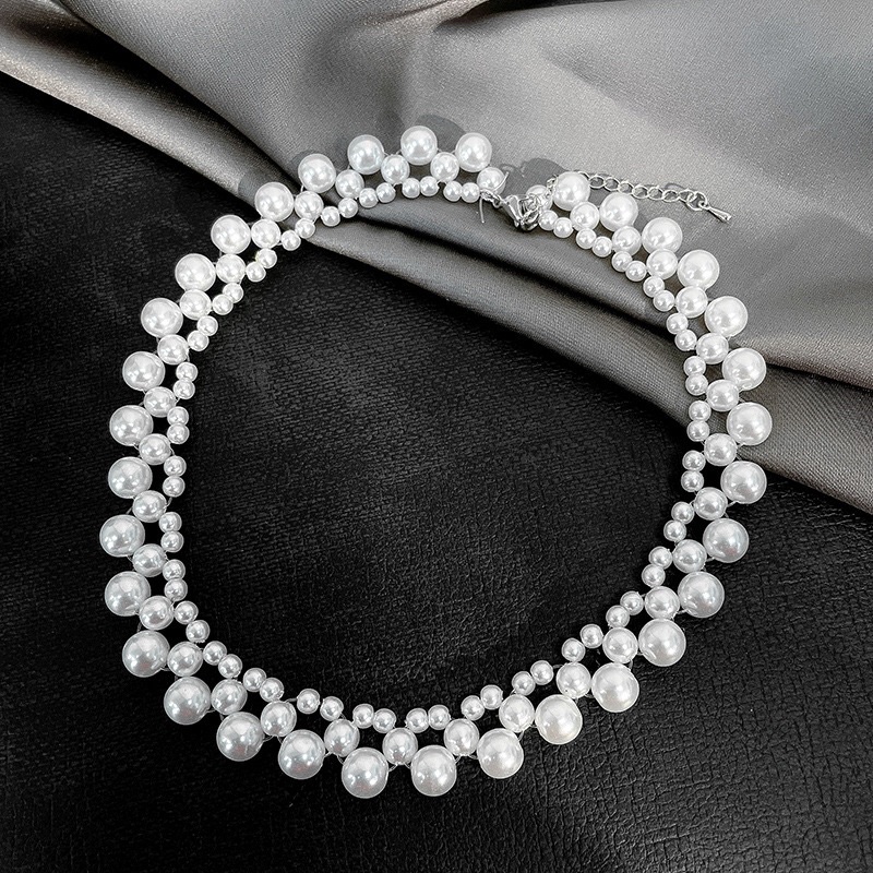 Chuỗi đeo cổ choker bạc 925 hạt đan nhiều size