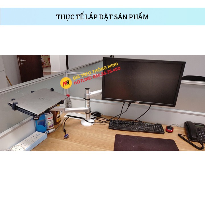 Giá Treo Màn Hình 17 - 32 Inch Kèm Kệ Đỡ Laptop / Macbook / Ipad 10 - 15.6 Inch - Hợp Kim Nhôm Cao Cấp - Model: OA - 7X