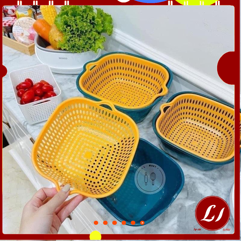 BỘ CHẬU RỔ 6 MÓN nhiều size rửa rau củ tiện lợi( VÀNG XANH)