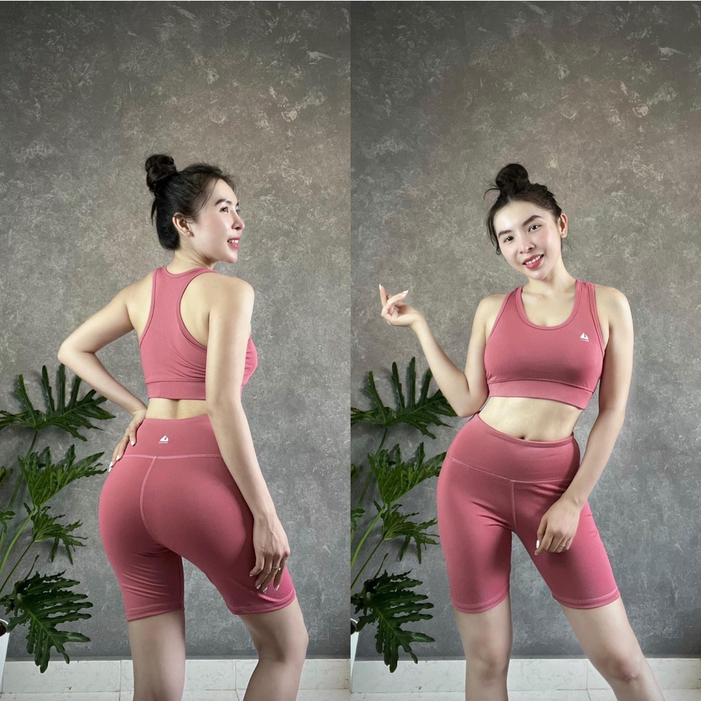 Bộ đồ tập gym yoga aerobic thể thao nữ áo bra kèm mút và quần đùi ngố chất liệu thun poly co dãn 4 chiều BINSPORTS BL028