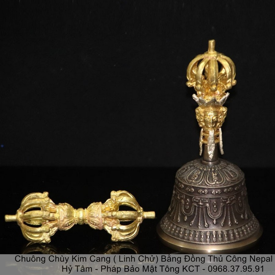 |9 Cạnh| Chuông Chùy Kim Cang  Bằng Đồng Thủ Công Nepal Cao Cấp
