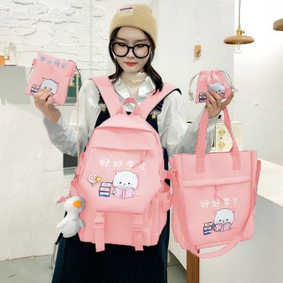 Balo Set 4 món thời trang sinh viên học sinh - mèo sách hoa