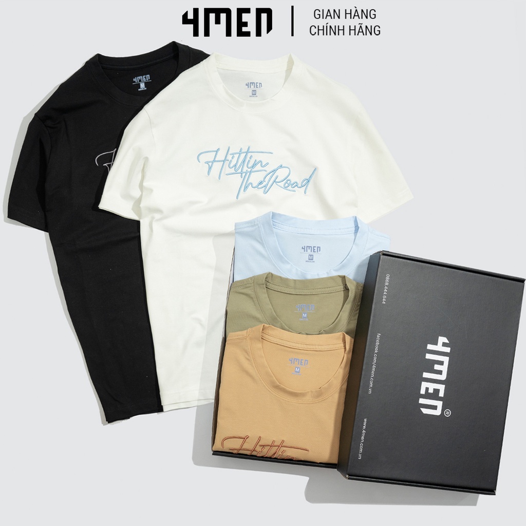 Áo thun nam cổ tròn đẹp 4MEN AT052 ngắn tay, thêu chữ nổi ấn tượng, vải cotton cao cấp thoáng mát - Hàng mới về