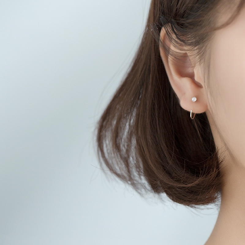 Khuyên tai mạ bạc 925 đính đá zircon phong cách Hàn Quốc thời trang thanh lịch cho nữ