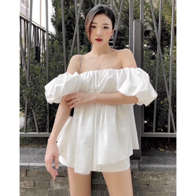 [Hàng y ảnh có video thật] Áo trễ vai tay bồng chất thô nến cao cấp A33, áo kiểu nữ siêu xinh dễ phối đồ.