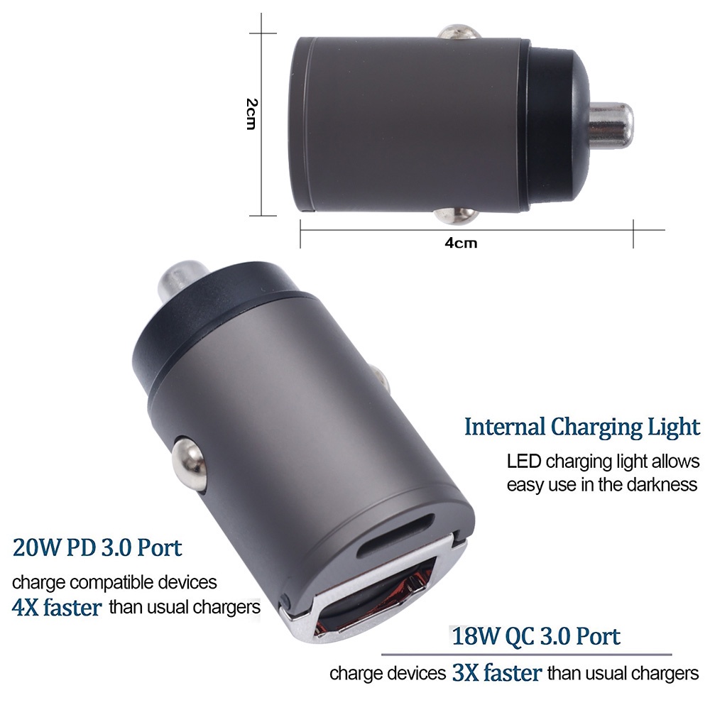 [Mới] Cục Sạc Nhanh Mini Ẩn Trên Ô Tô Cổng USB Kép PD + QC Hoặc PD + Sạc PD / Tương Thích Với iPhone Và Android Điện Thoại