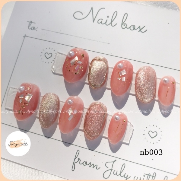 Nail box thiết kế giá rẻ thạch hồng ẩn xà cừ, móng úp thiết kế nb003 julynails.vn